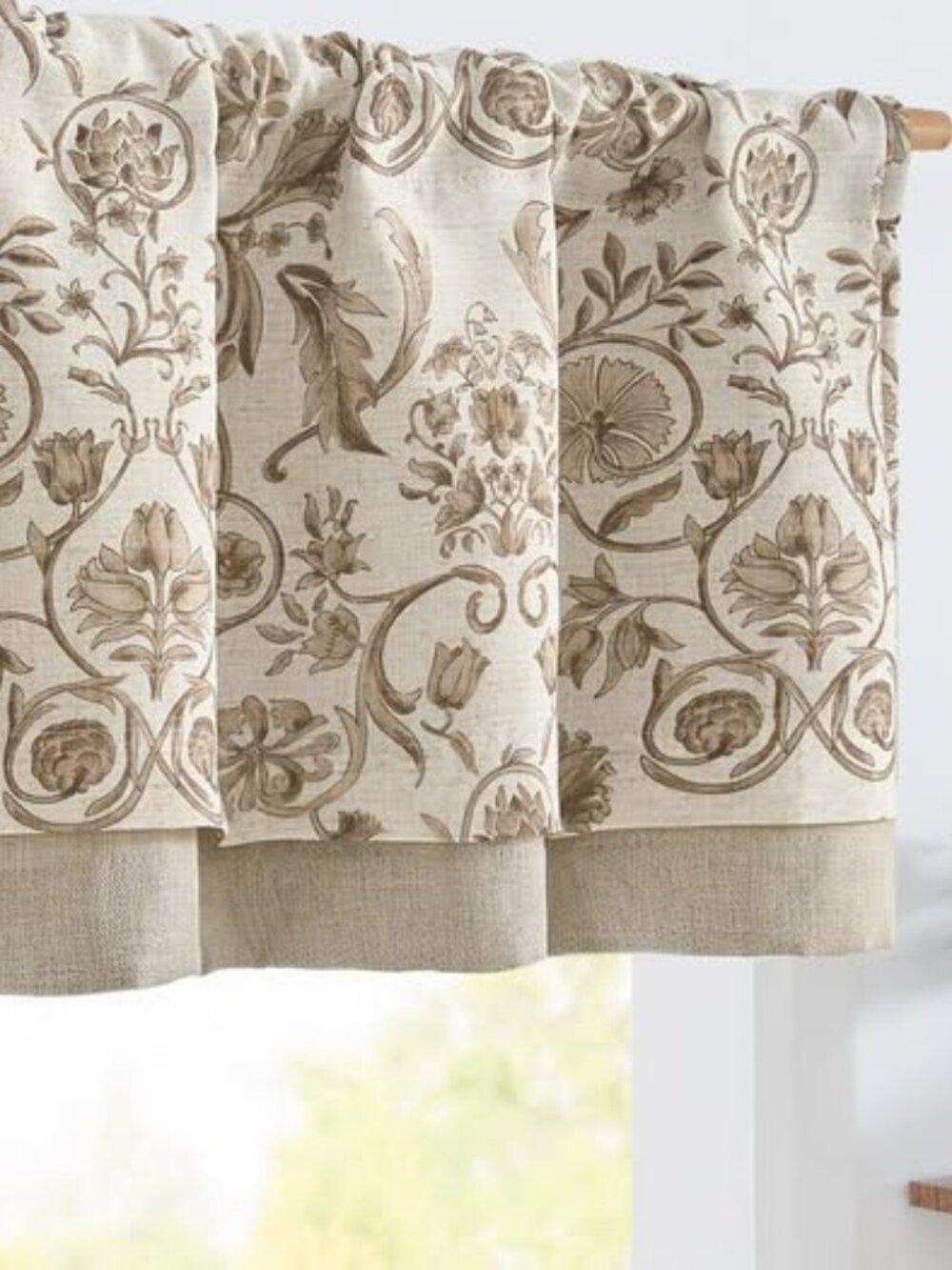 Burlap Double Layer Valances Farmhouse Curtains Floral Taupe 50"x16" Set of 2